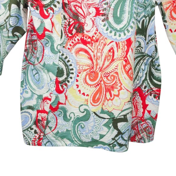 Chicos Floral Print Paisley Boho Top Womens 1 US M 3/4 Sleeve Scoop Neck Tunic - Picture 13 of 16